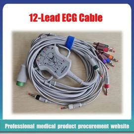 Original Mindray Patient Cable with Banana Plugs 12-Lead ECG Cable AHA 12PIN EC6412 Ubeconn G2 12-Lead Wires