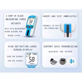 Household 3 In1 Fast test Blood Glucose/Uric Acid/Cholesterol Meter